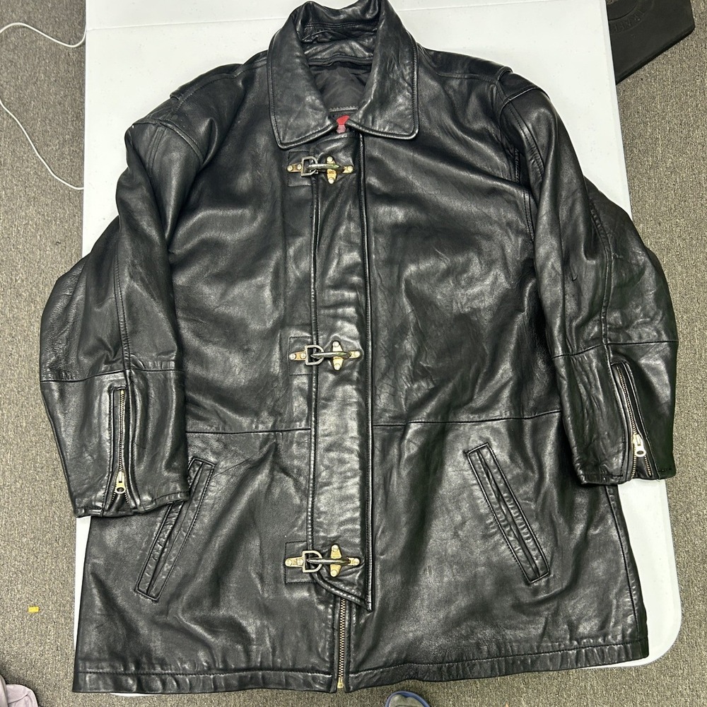 Radius Leather Jacket Mens L Black Lobster Claw Clasp Zipper Cuffs Mid Length